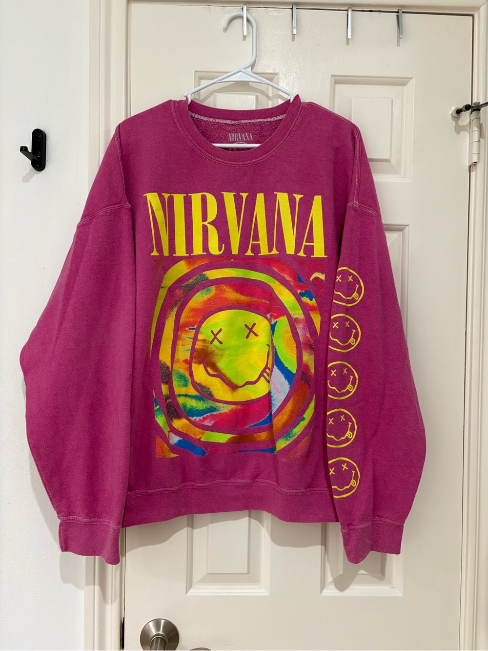 Nirvana Pink Smiley Graphic Crewneck Sweatshirt Oversized size S/M